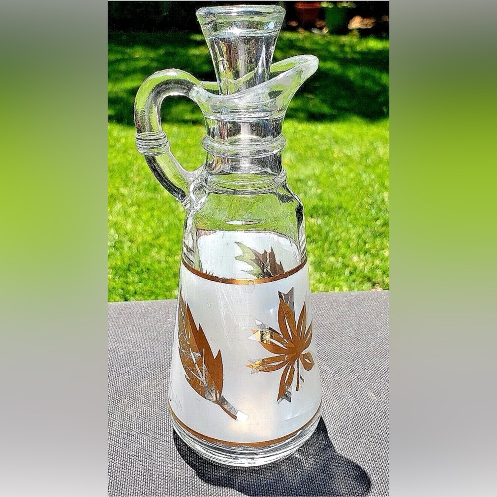 Anchor Hocking Starlyte Frosted Gold Leaf Oil Vinegar Cruet